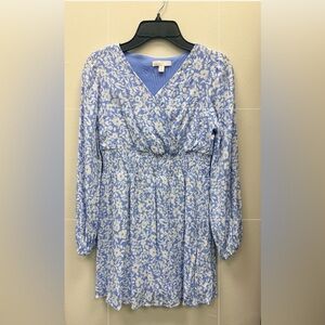 gb girls periwinkle, blue floral print long sleeve dress size medium- adorable!!